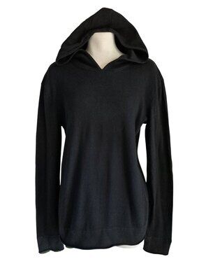 OSKLEN lightweight knit hoodie Black with olive green trim Cotton Angora Size M